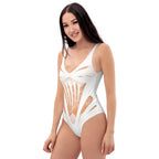 Beach Wedding Romantic White Lace Faux Corset One-Piece Swimsuit